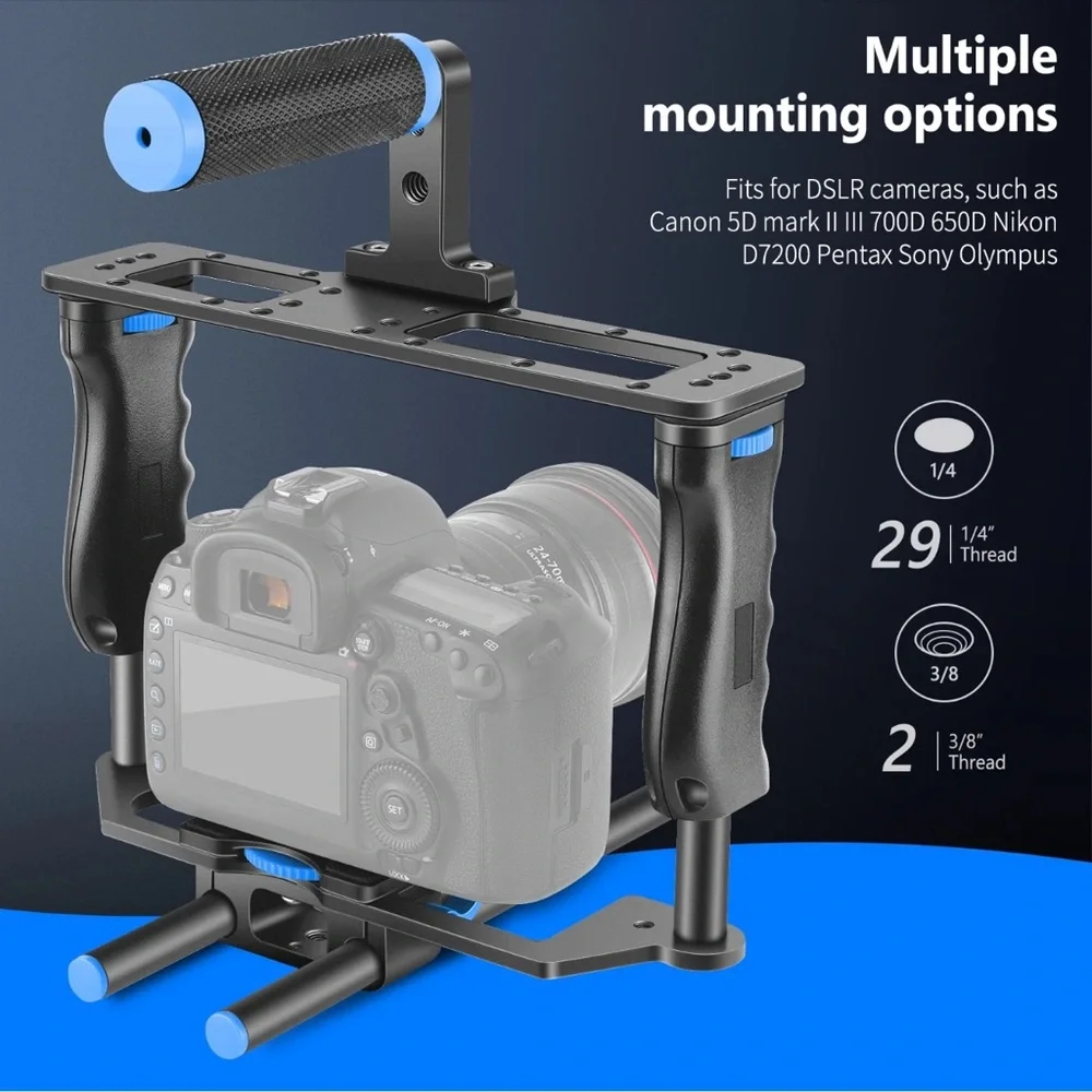 NEEWER Camera Cage Kit w/Handle & Grips Black+Blue DSLR CAGE C2 filming equipmen